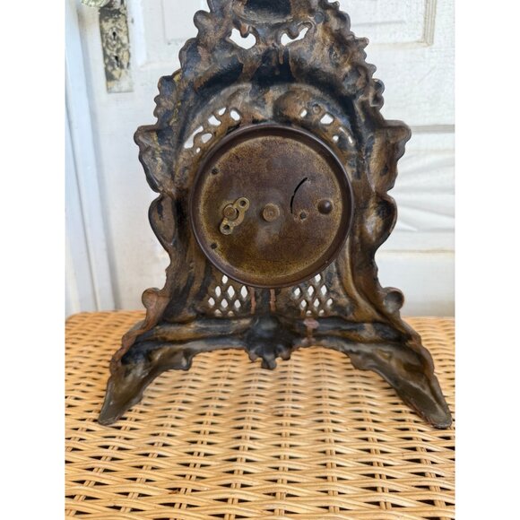 Antique 1880s Cast Iron Gold GIlt Clock Mermaids Womans Face Ornate Running - Picture 4 of 16